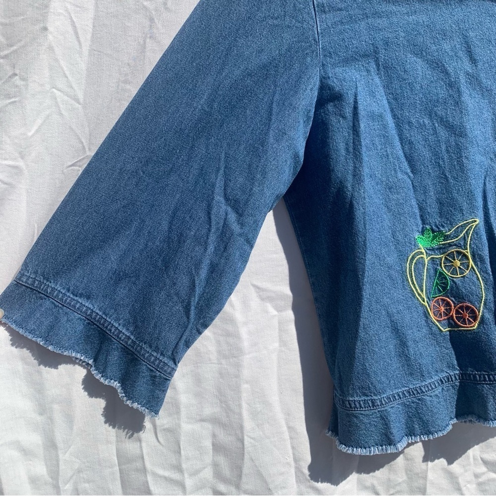 Vintage Excitation Denim Embroidered Appliqué Spring Summer Button Up Sz Medium - Picture 4 of 8